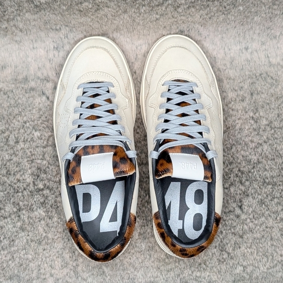 P448 Bali Sneaker Cream Leopard Print Calf Hair Women's 9.5 - Picture 7 of 13